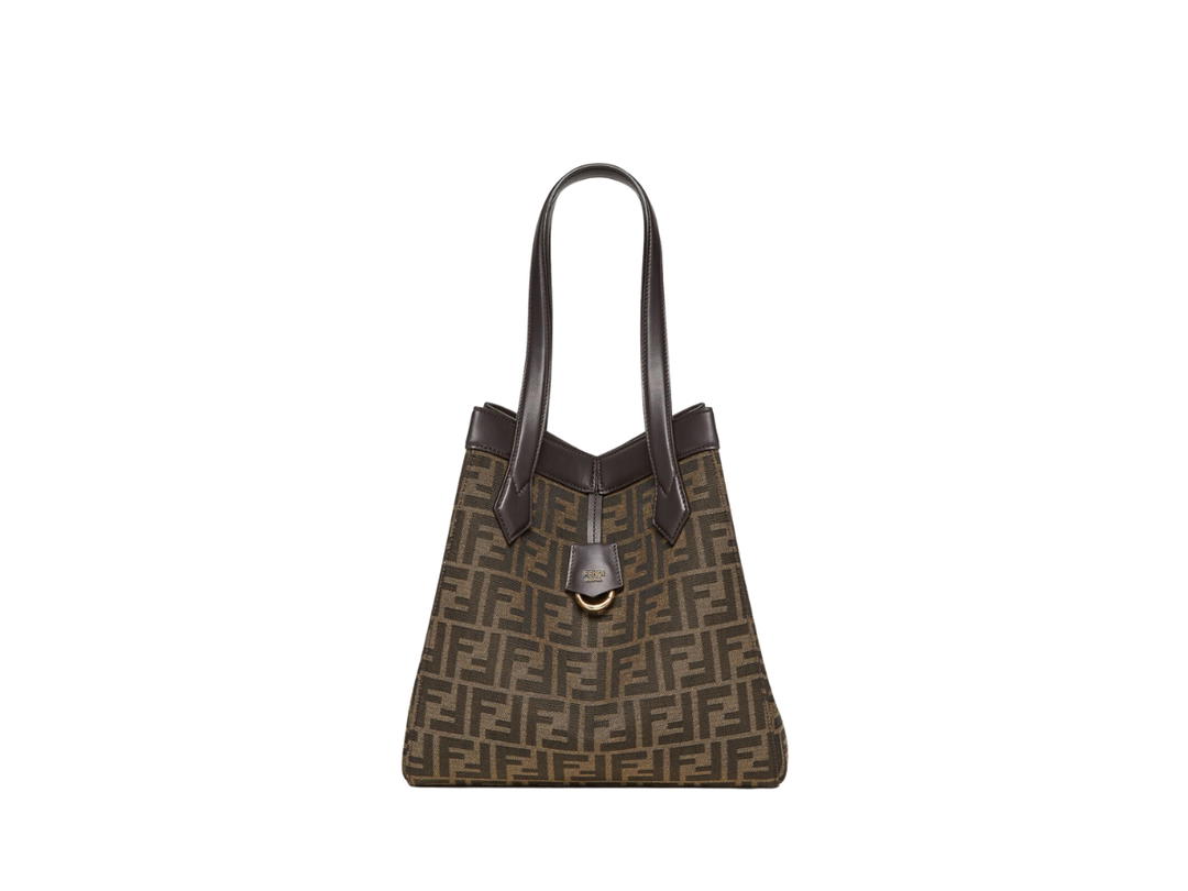 Fendi Fendi Origami Medium Bag In FF Jacquard Fabric With Gold-Finish Metalware Brown
