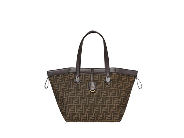 Fendi Fendi Origami Medium Bag In FF Jacquard Fabric With Gold-Finish Metalware Brown - view 3