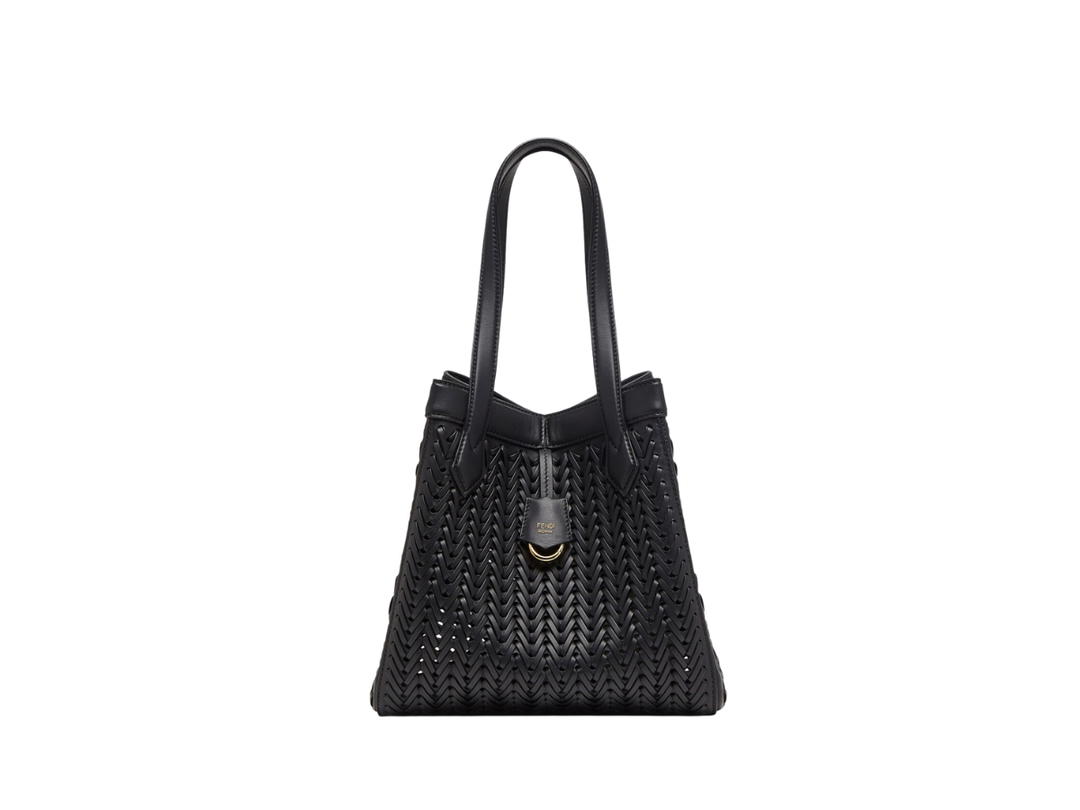 Fendi Fendi Origami Medium Bag In Interlaced Leather With Gold-Finish Metalware Black