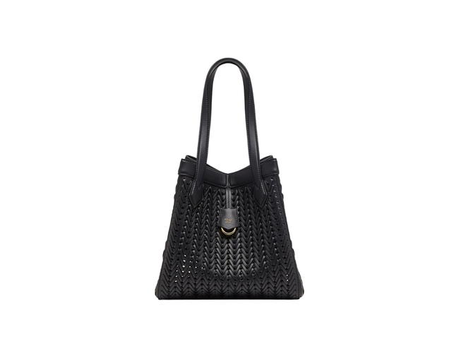 Fendi Fendi Origami Medium Bag In Interlaced Leather With Gold-Finish Metalware Black - view 1