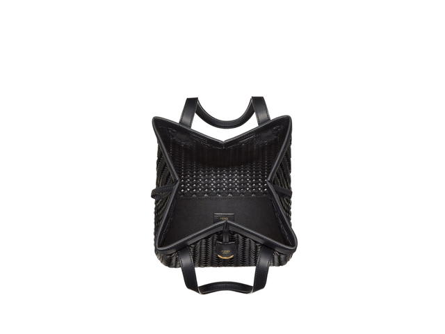 Fendi Fendi Origami Medium Bag In Interlaced Leather With Gold-Finish Metalware Black - view 2
