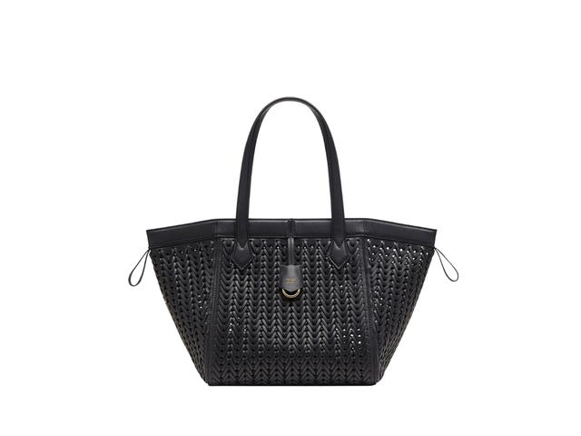 Fendi Fendi Origami Medium Bag In Interlaced Leather With Gold-Finish Metalware Black - view 3