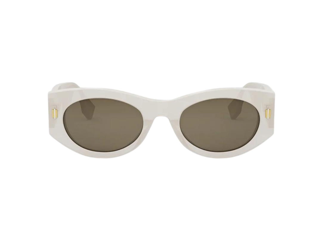 Fendi Fendi Roma Sunglasses In White Acetate Frame-Gold Lettering With Brown Lenses
