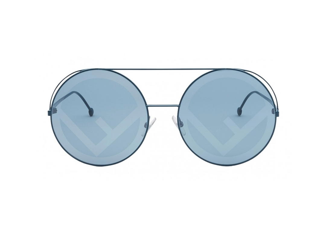 Fendi Fendi Run Away Sunglasses In Green Metal Frame-FF Round With FF Logo-Green Lens