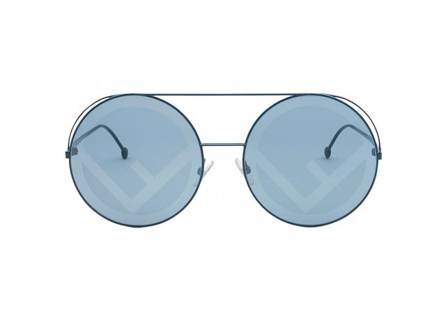 Fendi Fendi Run Away Sunglasses In Green Metal Frame-FF Round With FF Logo-Green Lens - view 1