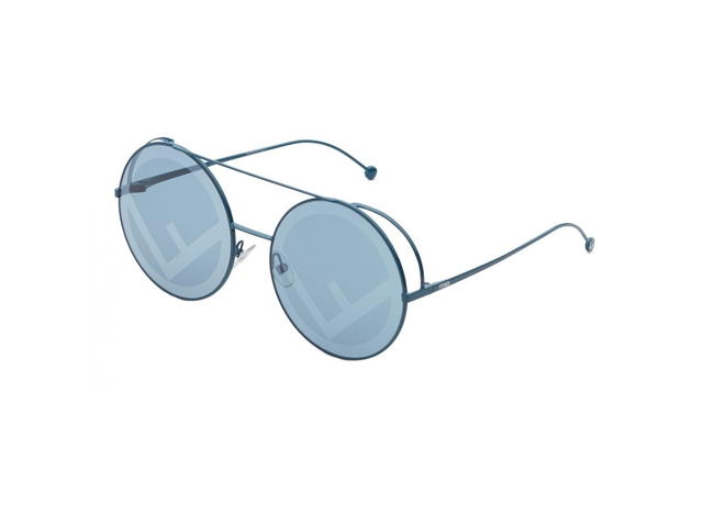Fendi Fendi Run Away Sunglasses In Green Metal Frame-FF Round With FF Logo-Green Lens - view 2