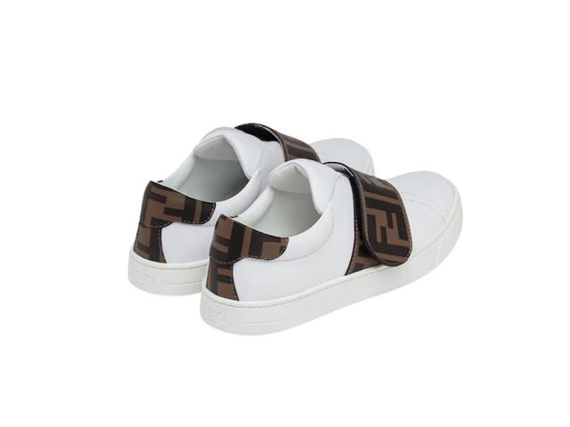 Fendi Fendi Sneakers In White Nappa Leather With Iconic Brown FF (GS) - view 3