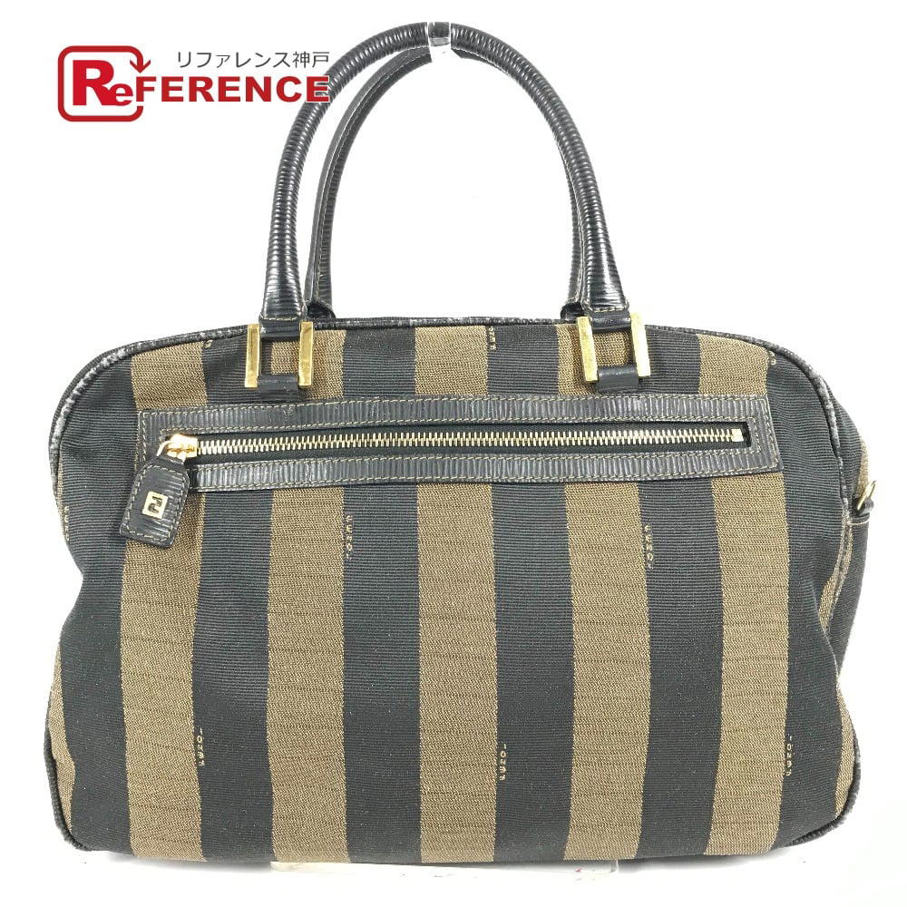 Fendi FENDI vintage Pecan Bag Hand Bag Leather/Canvas Black/khaki