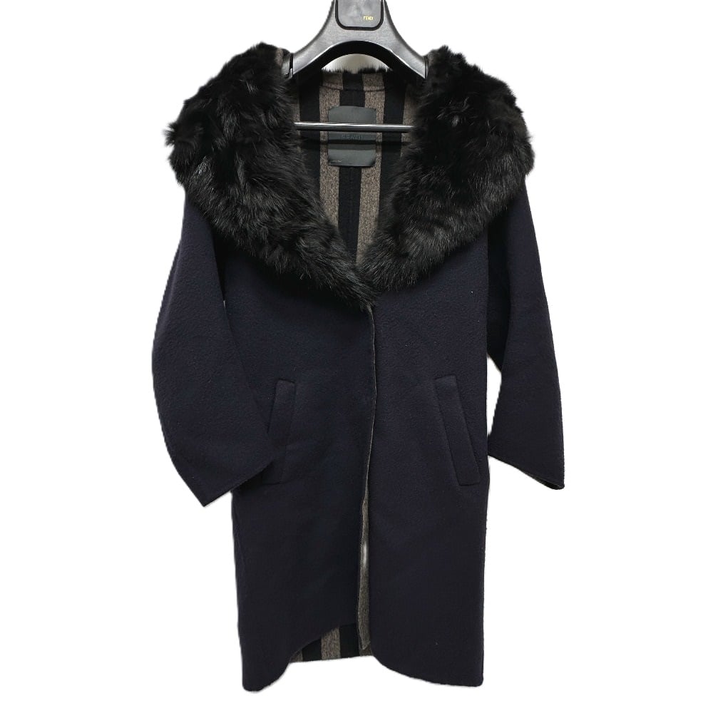 Fendi FENDI Women's Mouton/Fur Long Coat Black/Navy