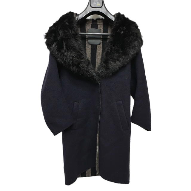 Fendi FENDI Women's Mouton/Fur Long Coat Black/Navy - view 1