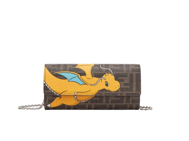 Fendi Fendi x FRGMT x POKÉMON Continental With Chain In Brown FF Fabric Wallet With Palladium-Finish Metalware - view 1