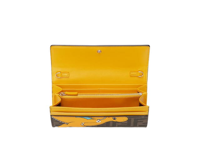 Fendi Fendi x FRGMT x POKÉMON Continental With Chain In Brown FF Fabric Wallet With Palladium-Finish Metalware - view 3