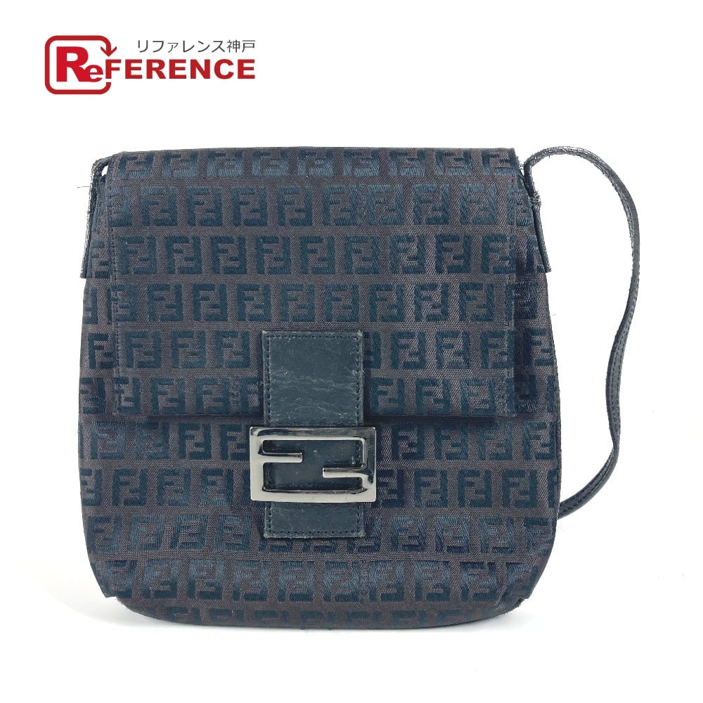 Fendi FENDI Zucchino Bag Flap Pochette Crossbody Shoulder Bag Canvas/Leather Black