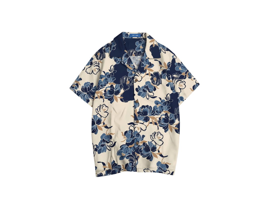 Fifth York FifthYork T-shirt Hawaii Flowers Navy Blue Cream