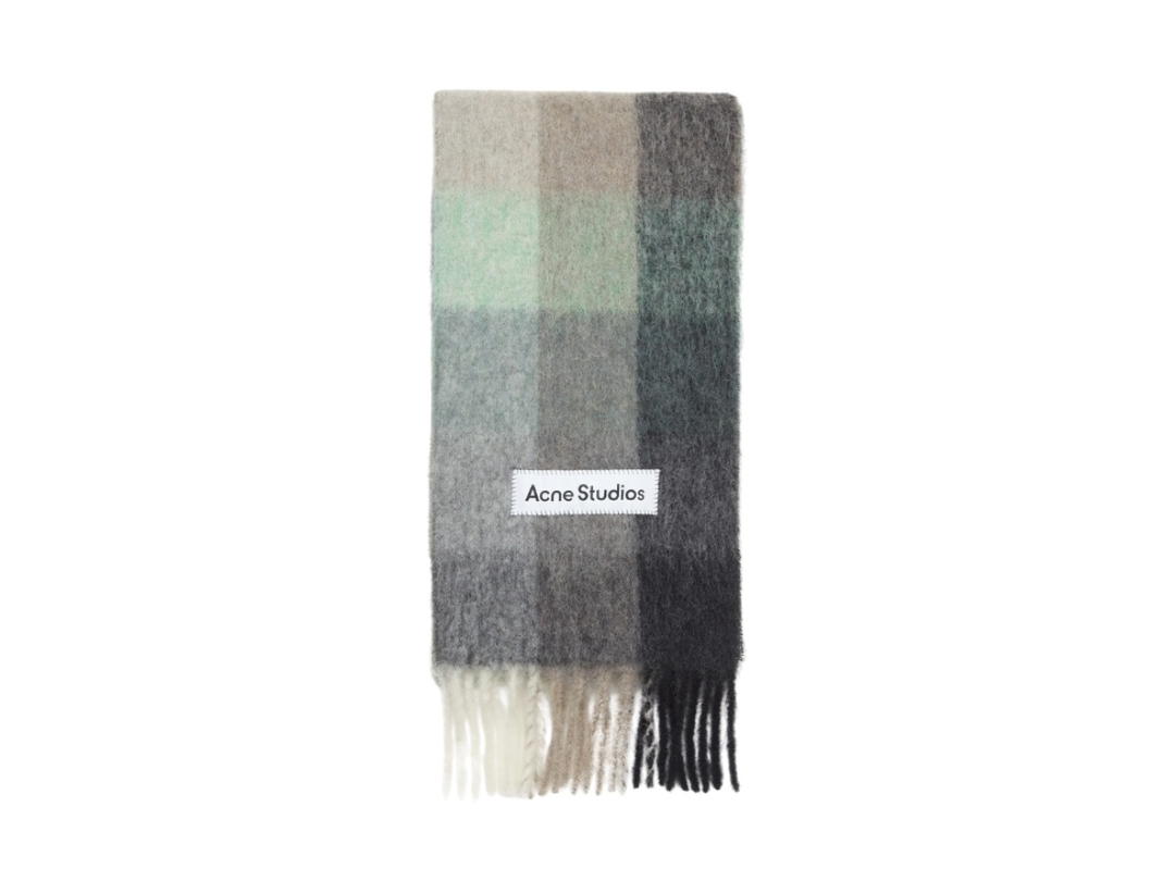 Acne Studios Acne Studios Mohair Checked Scarf Green Gray Black