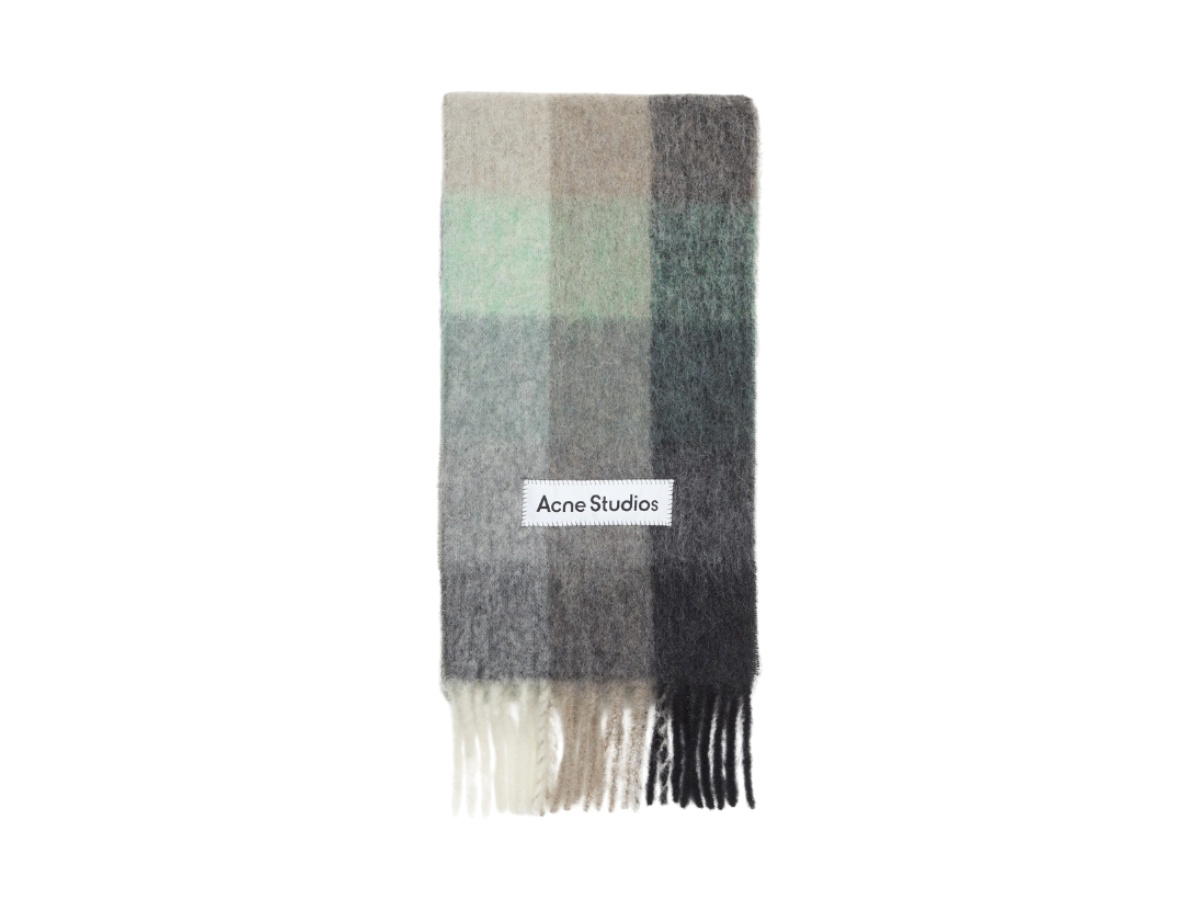 Acne Studios Acne Studios Mohair Checked Scarf Green Gray Black