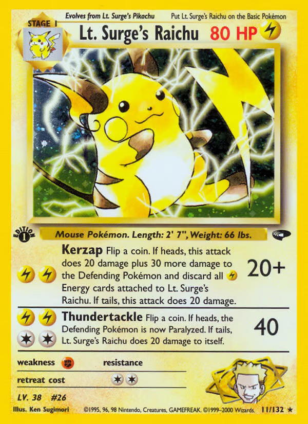 Pokemon Pokemon Lt. Surge's Raichu H [G2 11/132] Gym "Gym Challenge" [FirstEditionHolo] (EN)