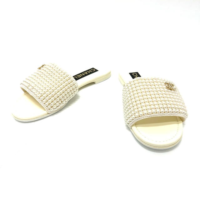Chanel G46302B 25P Faux Pearl CC Mark Flat Sandals Mules ShoesSandals - view 2