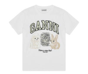 Buy Ganni Logo-print T-shirt White at Sasom – Authentic and Ready to Ship