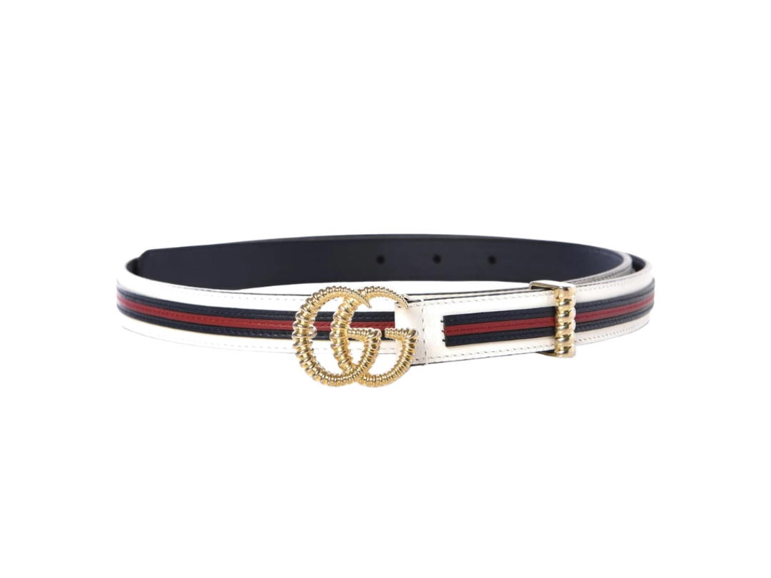 Gucci Gucci Calfskin Torchon Double Belt Off White Blue Red