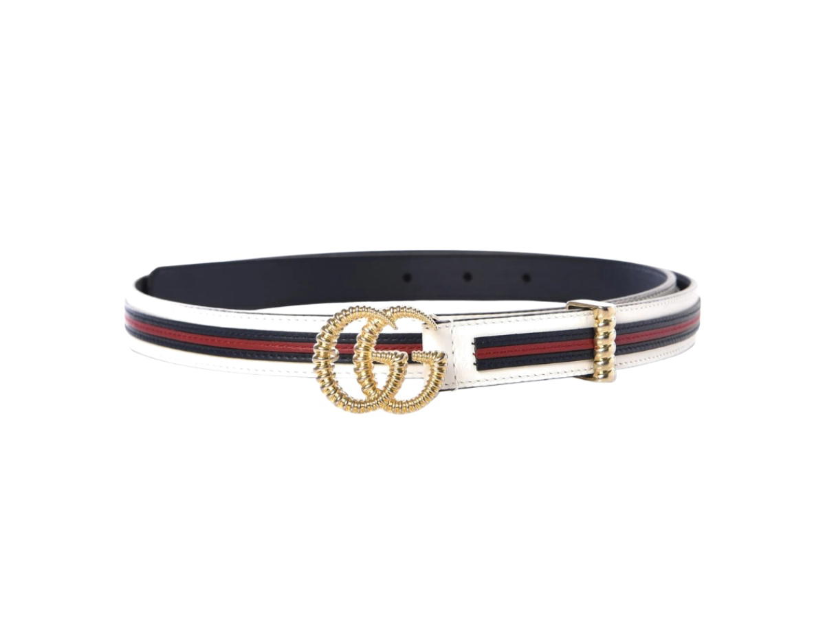Gucci Gucci Calfskin Torchon Double Belt Off White Blue Red