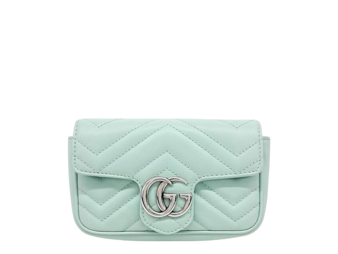 Gucci Gucci GG Marmont Mini Shoulder Clutch Bag In Mint Green Leather With Silver Hardware