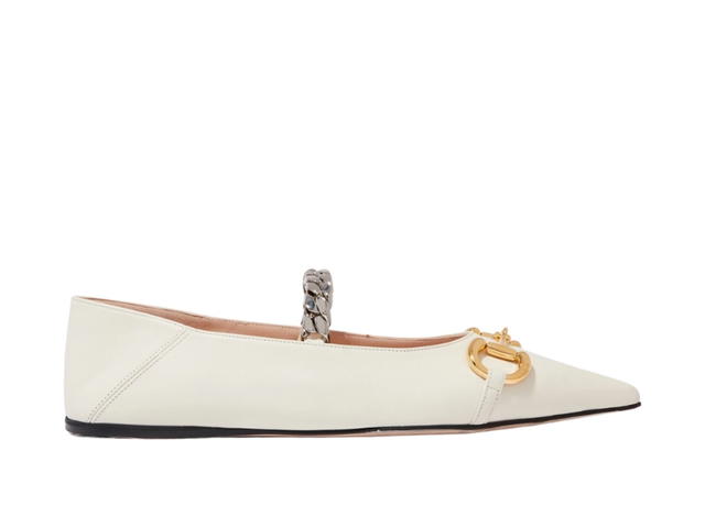 Gucci Gucci Horsebit Collapsable Ballet Flat In Leather White - view 1