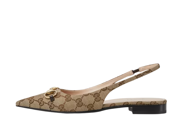 Gucci Gucci Horsebit GG Canvas Slingback Flats Brown - view 2