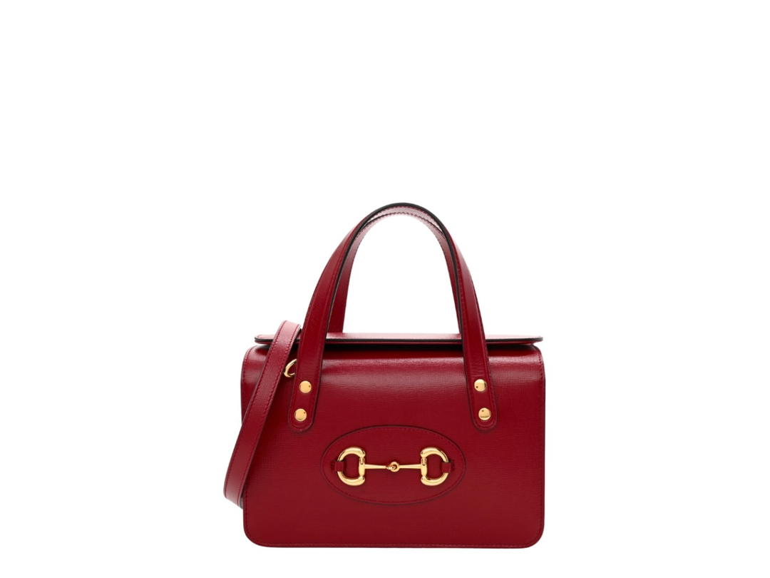 Gucci Gucci Mini Horsebit 1955 Foldover Top Handle Bag In Textured Calfskin With Gold Hardware Red