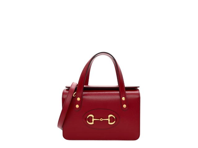 Gucci Gucci Mini Horsebit 1955 Foldover Top Handle Bag In Textured Calfskin With Gold Hardware Red - view 1
