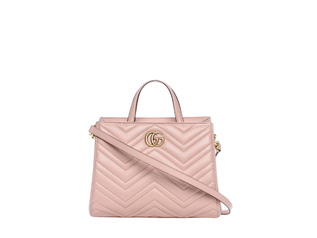 Gucci Gucci Small GG Marmont Tote In Perfect Pink Calfskin Matelasse With Gold Hardware