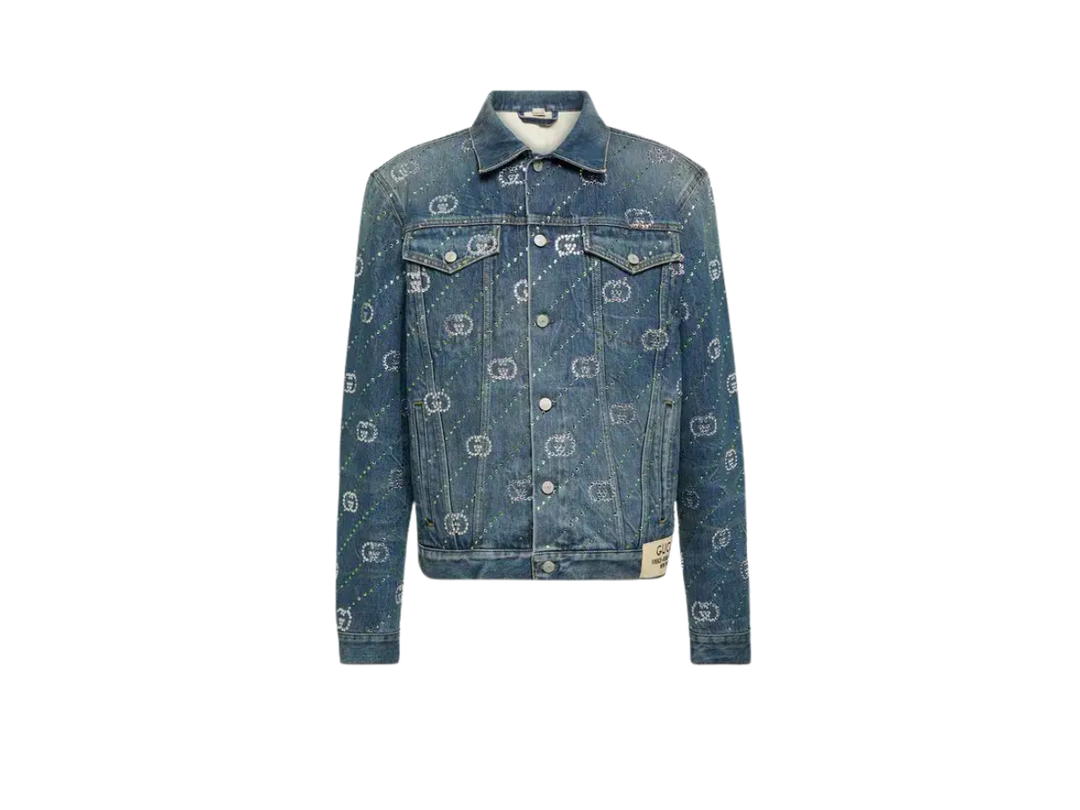 Gucci Gucci Interlocking G Crystal-embellished Jacket Denim