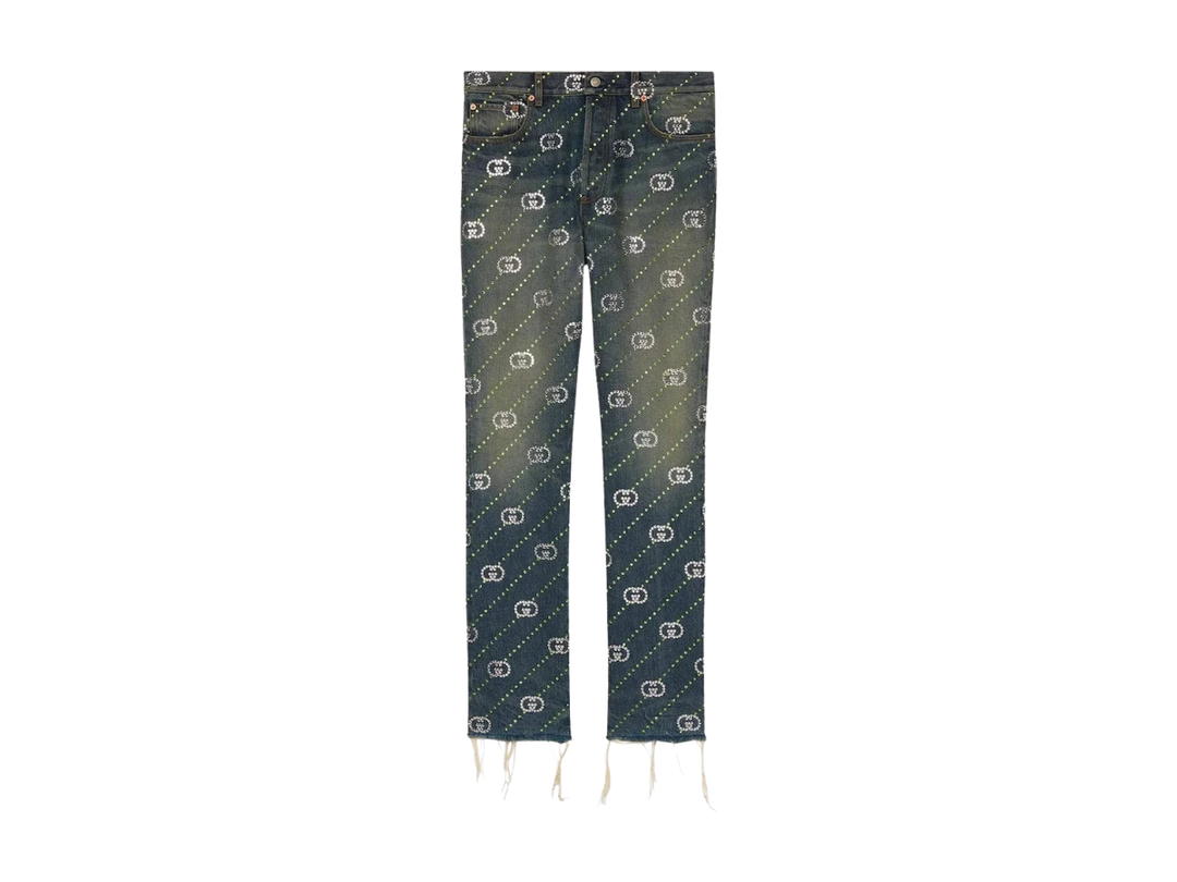 Gucci Gucci Crystal Interlocking G Denim Blue Pants Denim