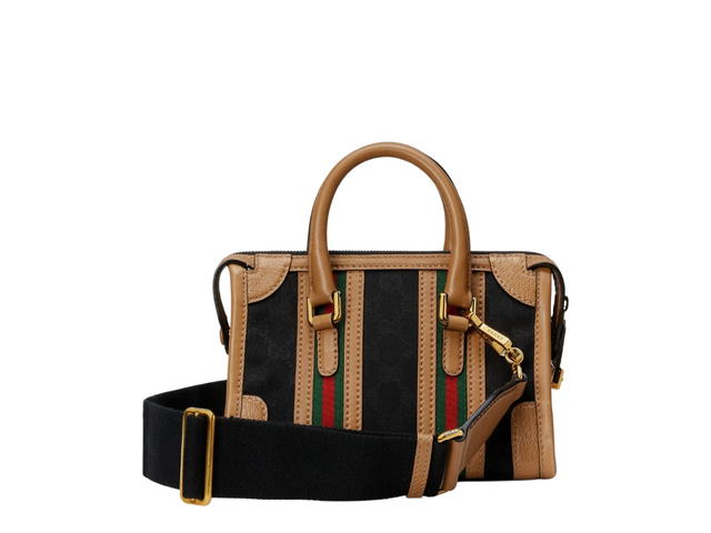 Gucci Gucci Bauletto Small Top-Handle Bag In GG Original-Canvas With Gold Hardware Black Brown - view 2