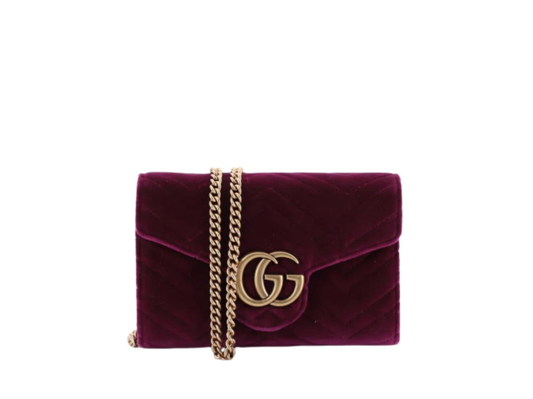 Gucci Gucci GG Marmont Chain Wallet Matelasse Velvet Purple