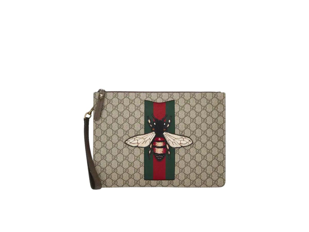 Gucci Gucci GG Supreme Canvas Bee Clutch Brown