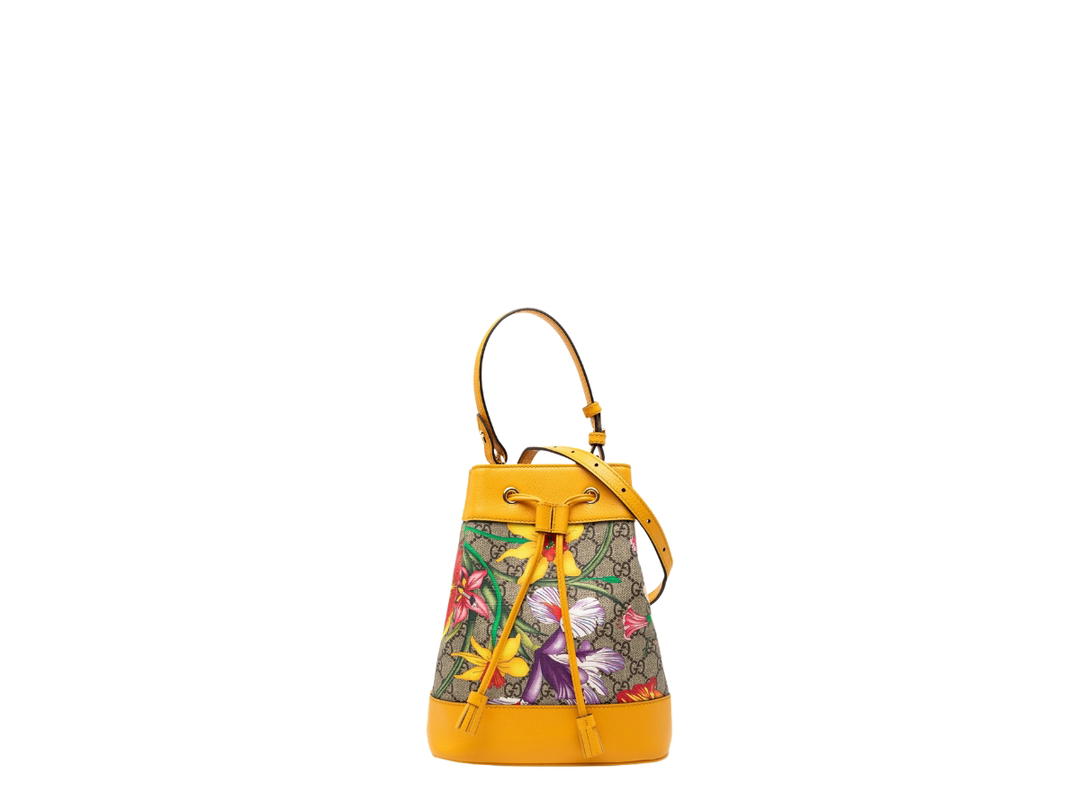 Gucci Gucci GG Supreme Flora Ophidia Bucket Bag Yellow