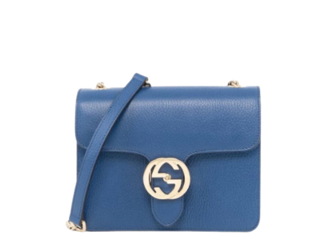 Gucci Gucci Interlocking G-Plaque In Blue Leather With Silver-Tone Blue