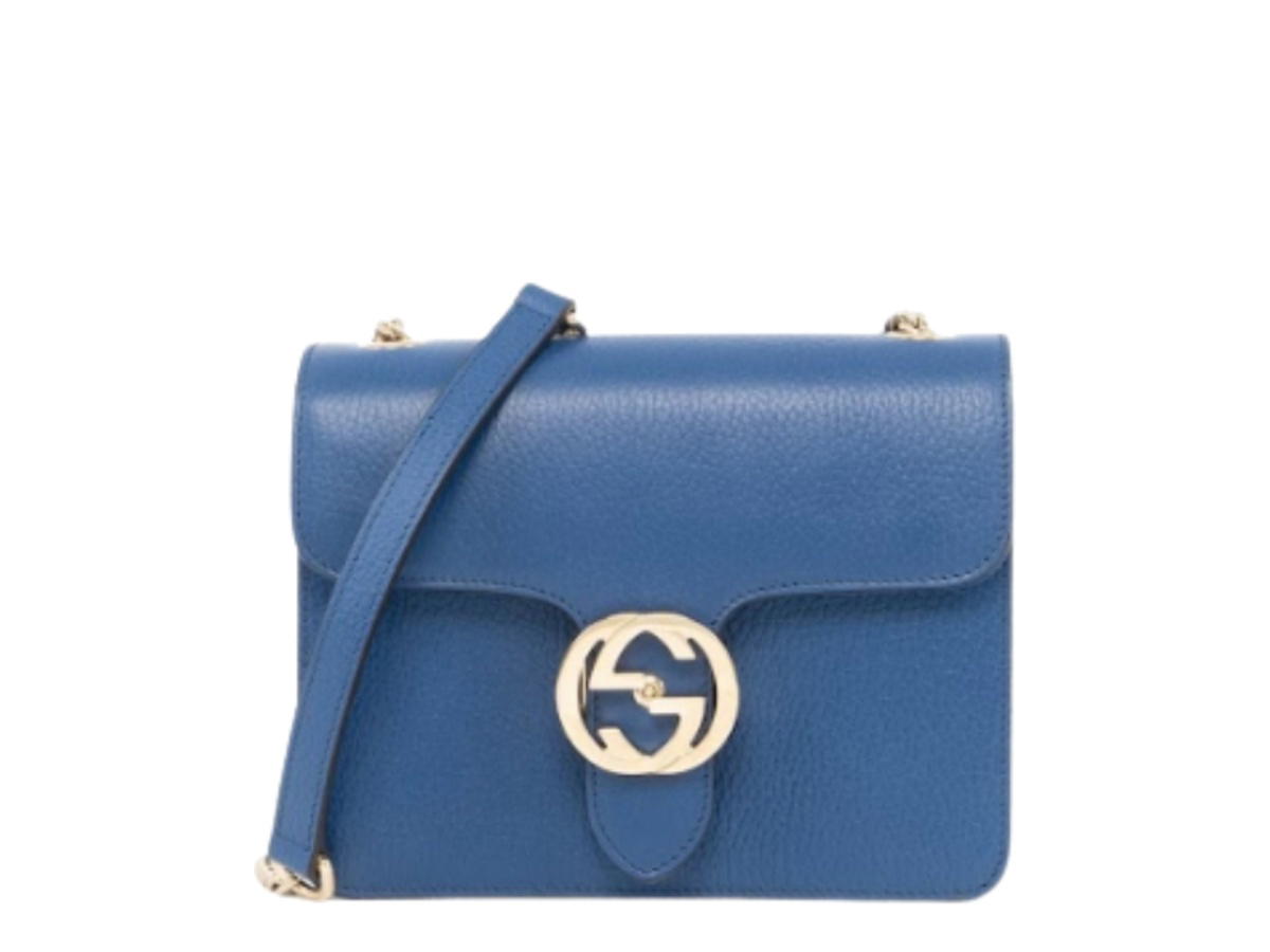 Gucci Gucci Interlocking G-Plaque In Blue Leather With Silver-Tone Blue