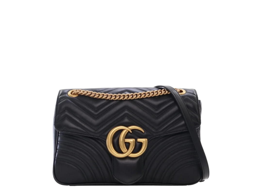 Gucci Gucci Marmont Medium In Black Calfskin With Gold Hardware