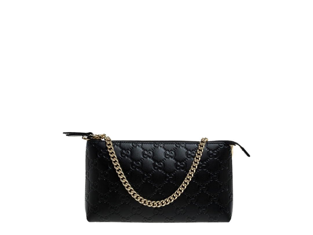 Gucci Gucci Wristlet Zip Chain Clutch Black