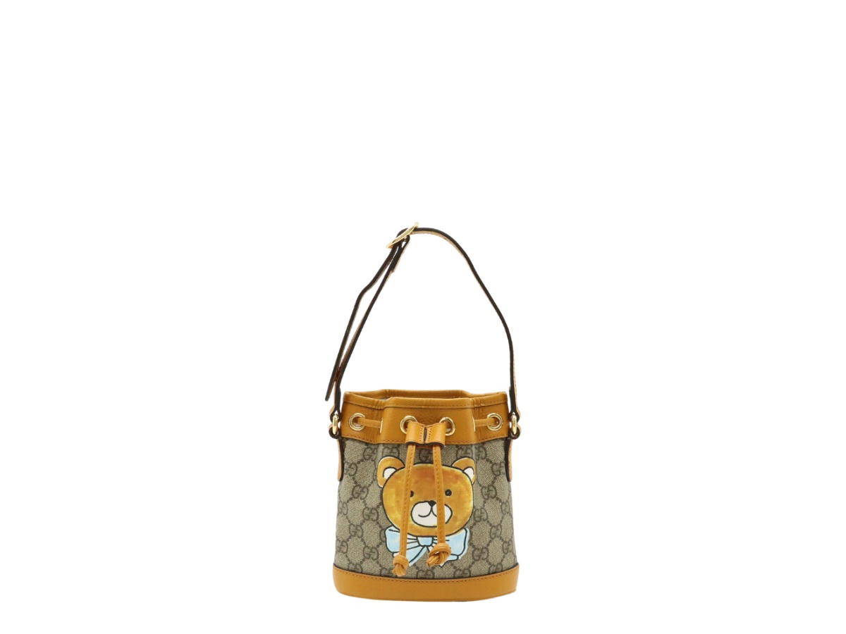 Gucci Gucci X EXO KAI Mini Bucket Bag With Teddy Bear Drawstring Brown