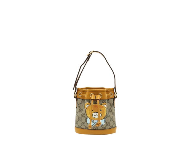 Gucci Gucci X EXO KAI Mini Bucket Bag With Teddy Bear Drawstring Brown - view 1