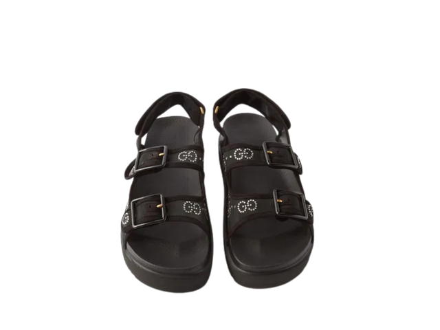 Gucci Gucci Crystal-Embellished GG Sandals Mesh Black - view 3