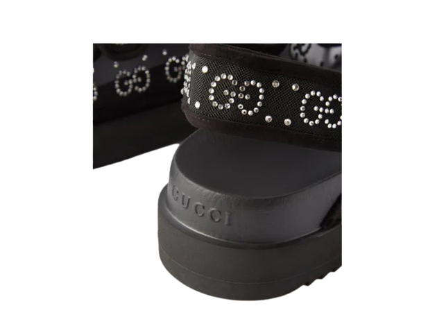 Gucci Gucci Crystal-Embellished GG Sandals Mesh Black - view 4