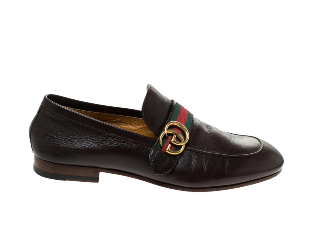 Gucci Gucci Leather GG Marmont Web Slip On Loafers Brown