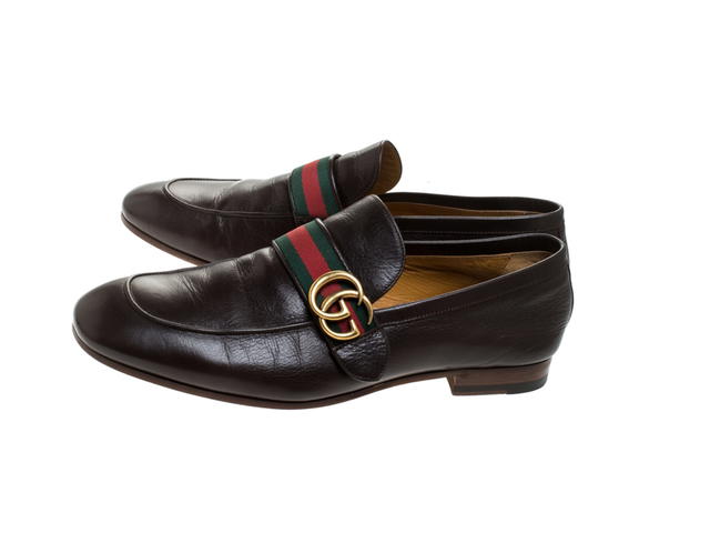 Gucci Gucci Leather GG Marmont Web Slip On Loafers Brown - view 2