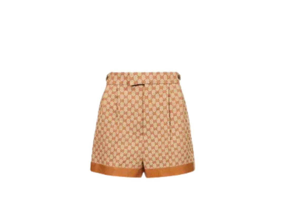 Gucci Gucci Monogram Print Linen Blend Shorts Brown (Women's)