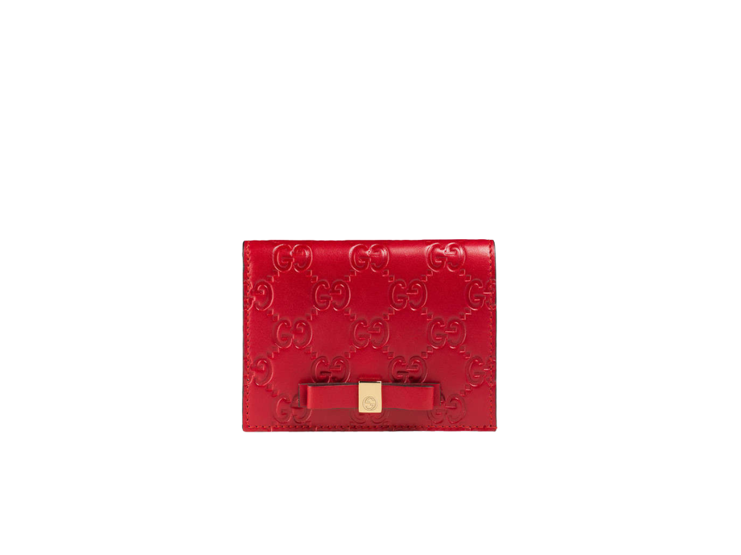 Gucci Gucci Guccissima Bow Bifold Card Case Wallet Red