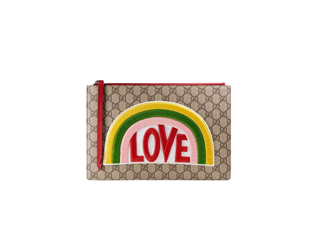 Gucci Gucci Pouch GG Supreme Rainbow Hibiscus Red